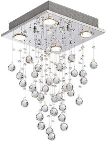 img 1 attached to 💎 Bestier Modern Crystal Square Raindrop Chandelier: Stunning Flush Mount LED Ceiling Light Fixture with 4 GU10 Bulbs, Perfect for Dining Room, Bathroom, Bedroom, Livingroom - 12in Wide, 20in High