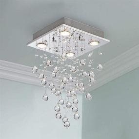 img 2 attached to 💎 Bestier Modern Crystal Square Raindrop Chandelier: Stunning Flush Mount LED Ceiling Light Fixture with 4 GU10 Bulbs, Perfect for Dining Room, Bathroom, Bedroom, Livingroom - 12in Wide, 20in High