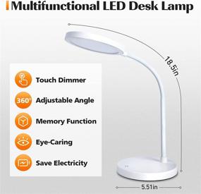 img 3 attached to 💡 Универсальная настольная лампа с сенсорным управлением и USB-портом для зарядки - плавная регулировка яркости, защита глаз, регулируемая яркость - идеально подходит для домашнего офиса, колледжей, гостиничных комнат - 5000K, 8W (белая).