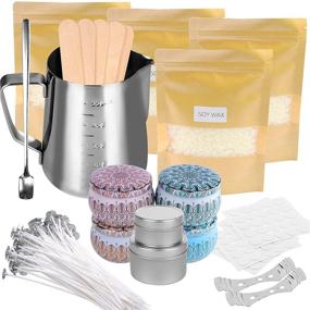 img 4 attached to Soy Wax Candle Making Kit – Complete Starter Set for Crafting Soy Candles with Pot, Wicks, Stickers, Tins, Soybean Wax, Spoon & More