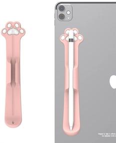 img 1 attached to 🐾 LOVE MEI Removable Silicone Holder for Apple Pencil 1st/2nd Generation - Strong Adhesive Cat's Paw Silicone Holder Sticker with Magnetic Attach - Pink Paw - Optimized for iPad Stylus Pens