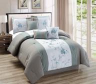 🛏️ grand linen modern 7 piece bedding: grey/aqua blue floral king comforter set - elegant embroidered design with accent pillows logo