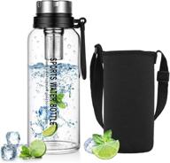 💧 zdzdz large glass water bottle: stay hydrated during gym, hiking & camping with neoprene sleeve, strainer & shoulder strap logo