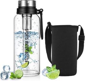 img 4 attached to 💧 ZDZDZ Large Glass Water Bottle: Stay Hydrated during Gym, Hiking & Camping with Neoprene Sleeve, Strainer & Shoulder Strap