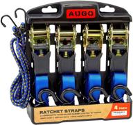 ratchet tie down straps - 4 pack - 15 ft - 500 lbs load capacity - 1500 lb break strength - versatile cargo straps for moving appliances, lawn equipment, motorcycle - includes 2 bungee cord logo