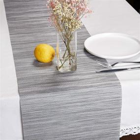 img 4 attached to 🏞️ Dolopl 12x72 Outdoor Table Runner - Grey Non-Slip, Heat Resistant, Easy to Clean - Modern Farmhouse Kitchen Table Runner for Patios, Family Dinner, Office, and Kitchen Table