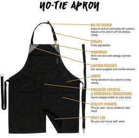 img 2 attached to No-Tie Deep Black Apron - Durable Twill with Leather Reinforcement and Split-Leg - Adjustable Unisex Apron for Professionals: Barbers, Tattoo Artists, Baristas, Bartenders, Bakers, Hair Stylists, Servers