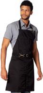 no-tie deep black apron - durable twill with leather reinforcement and split-leg - adjustable unisex apron for professionals: barbers, tattoo artists, baristas, bartenders, bakers, hair stylists, servers logo