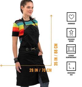 img 3 attached to No-Tie Deep Black Apron - Durable Twill with Leather Reinforcement and Split-Leg - Adjustable Unisex Apron for Professionals: Barbers, Tattoo Artists, Baristas, Bartenders, Bakers, Hair Stylists, Servers