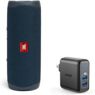 jbl flip 5 waterproof portable wireless bluetooth speaker bundle with 2-port usb wall charger - blue logo