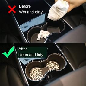 img 3 attached to 🐆 Ailun Car Coasters for Drinks Absorbent, Cute Car Coasters for Women, Cup Holder Coasters with Fingertip Grip, Auto Accessories for Women & Lady, Pack of 2 (Snow Leopard)