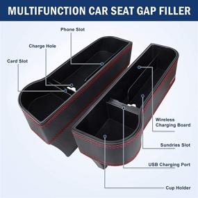 img 2 attached to 🚗 Заполнитель промежутка между сиденьями автомобиля с беспроводной зарядкой - органайзер промежутка между сиденьями автомобиля AUTOOMMO 2 штуки для телефонов, кошельков, ключей, солнцезащитных очков - консольное хранилище из искусственной кожи