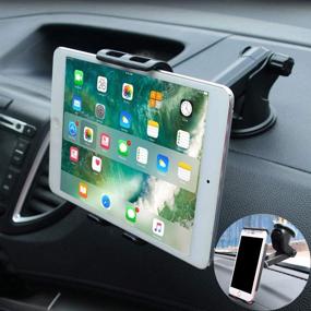 img 3 attached to 🚗 Universal Car Tablet Mount Holder - Dashboard Windshield Tablet Stand Cell Phone Holder for iPad Pro/Air/Mini, iPhone, Galaxy Tab, and More - Compatible with 4.7-10.5" Devices - Suction Cup Mount