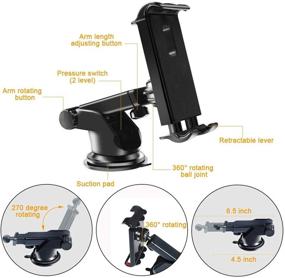 img 2 attached to 🚗 Universal Car Tablet Mount Holder - Dashboard Windshield Tablet Stand Cell Phone Holder for iPad Pro/Air/Mini, iPhone, Galaxy Tab, and More - Compatible with 4.7-10.5" Devices - Suction Cup Mount