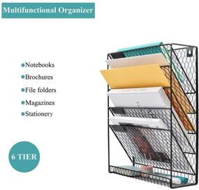 img 1 attached to Efficient Wall Organization: EASEPRES 6-Tier Metal Chicken Wire Wall File Holder in Black for Document Management and Storage