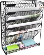 efficient wall organization: easepres 6-tier metal chicken wire wall file holder in black for document management and storage logo