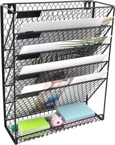 img 4 attached to Efficient Wall Organization: EASEPRES 6-Tier Metal Chicken Wire Wall File Holder in Black for Document Management and Storage