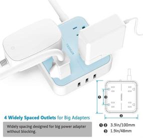 img 3 attached to Плоская многофункциональная удлинительная розетка TESSAN с 3 USB-портами и 4 розетками, широко расположенное держатель для зарядки настенного монтажа, кабель питания длиной 5 футов для дома, офиса, жилых помещений - синий