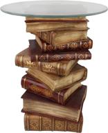 vintage stacked books end table with glass top by design toscano - 21 inch, full color логотип