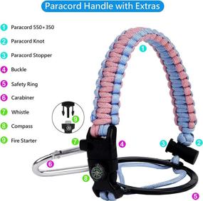 img 3 attached to Wongeto Paracord Handle - Ultimate Survival Strap Cord with Safety Ring and Carabiner - Fits Hydro Flask Wide Mouth Water Bottles 12oz to 64oz - Premium Sport Water Bottle Strap Carrier