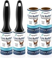 lint rollers for pet hair, clothes, furniture, carpet, couch - extra sticky lint remover pack with 2 handles, 6 roller refills - travel size cat dog hair lint roll - 64 sheets/roller (384 sheets total) logo