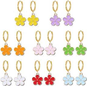 img 4 attached to Boho Lightweight Flower Earrings Set - T-ztoss 8 Pairs Daisy Enamel Hoop Huggies Drop Dangle Earrings for Women Girls Jewelry Gifts