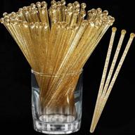 🍹 pack of 120 plastic round top swizzle sticks, 7.3 inches - crystal and gold logo