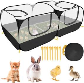 img 4 attached to 🏕️ AUTOWT Small Animal Playpen with Breathable Transparent Mesh Walls - Portable Large Chicken Run Coop, Foldable Pet Cage Tent with 4 Zipper Doors for Puppy, Kitten, Rabbits - Ideal for Outdoor Use