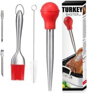 🦃 red silicone and stainless steel turkey baster set with flavour injector pump, cleaning brush, and 2 cooking needles - complete 5-piece meat baster syringe set logo