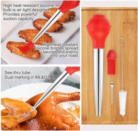 img 1 attached to 🦃 Red Silicone and Stainless Steel Turkey Baster Set with Flavour Injector Pump, Cleaning Brush, and 2 Cooking Needles - Complete 5-Piece Meat Baster Syringe Set