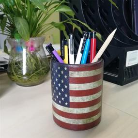 img 3 attached to 🖋️ Charming Vintage Pen Pencil Holder Cup - DreamsEden Retro Pattern Desk Organizer for Home Office Bedroom (American Flag Round)