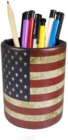 img 4 attached to 🖋️ Charming Vintage Pen Pencil Holder Cup - DreamsEden Retro Pattern Desk Organizer for Home Office Bedroom (American Flag Round)