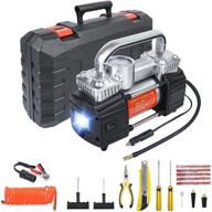 🚗 gspscn portable air compressor pump: dual cylinder heavy duty tire inflator, 150 psi 12v air pump with led light and repair kit - ideal for auto, suv, truck tires logo