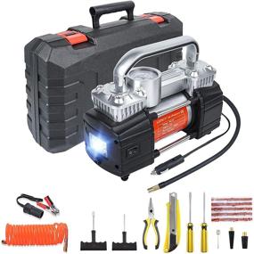 img 4 attached to 🚗 GSPSCN Portable Air Compressor Pump: Dual Cylinder Heavy Duty Tire Inflator, 150 PSI 12V Air Pump with LED Light and Repair Kit - Ideal for Auto, SUV, Truck Tires