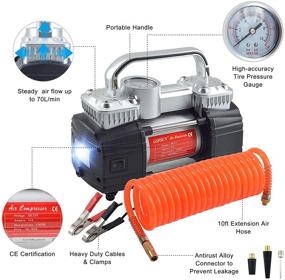 img 2 attached to 🚗 GSPSCN Portable Air Compressor Pump: Dual Cylinder Heavy Duty Tire Inflator, 150 PSI 12V Air Pump with LED Light and Repair Kit - Ideal for Auto, SUV, Truck Tires
