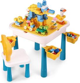 img 4 attached to 🦁 Multi Activity Table Set for Kids, Includes Storage Area, Toddler Table and Chair Set, with 180PCS Large Building Blocks Compatible with Popular Brands (Zoo Theme)