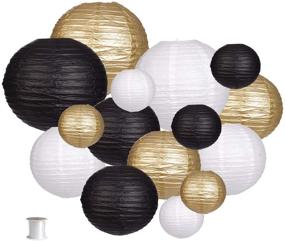 img 4 attached to 🎉 Stylish Paper Lanterns: 15pcs Decorative Party Supplies for Wedding, Graduation, Anniversary, Birthday Parties in Black, Gold, and White