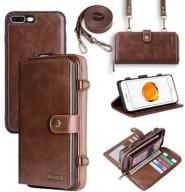 📱 versatile iphone 8 plus and 7 plus wallet case: detachable magnetic design, card holder, brown pu leather flip cover with lanyard and 13 card slots logo