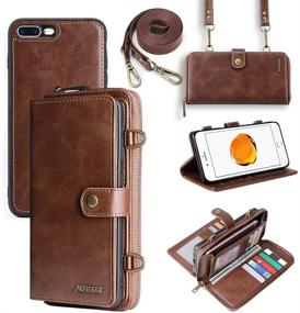 img 4 attached to 📱 Versatile iPhone 8 Plus and 7 Plus Wallet Case: Detachable Magnetic Design, Card Holder, Brown PU Leather Flip Cover with Lanyard and 13 Card Slots