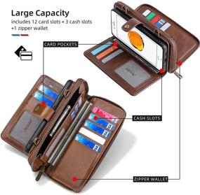 img 3 attached to 📱 Versatile iPhone 8 Plus and 7 Plus Wallet Case: Detachable Magnetic Design, Card Holder, Brown PU Leather Flip Cover with Lanyard and 13 Card Slots