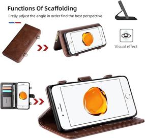 img 1 attached to 📱 Versatile iPhone 8 Plus and 7 Plus Wallet Case: Detachable Magnetic Design, Card Holder, Brown PU Leather Flip Cover with Lanyard and 13 Card Slots