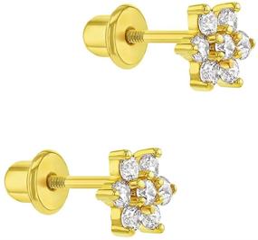 img 3 attached to Delicate and Sparkling 5mm Gold Plated Cubic Zirconia Flower Safety Screw Back Earrings for Babies, Toddlers, and Little Girls - Lovely Floral Studs for Enhanced SEO