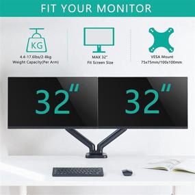 img 3 attached to 🖥️ TEMPSPACE Держатель для двух мониторов - Полное движение с помощью пружины настольного крепления для компьютерных экранов 17-32" - Каждая рука выдерживает вес до 19.8 фунтов - VESA крепление (75x75 100x100)