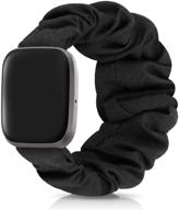 🔘 soft elastic scrunchie watch bands for fitbit versa series - black s, ideal wristband gift for women logo