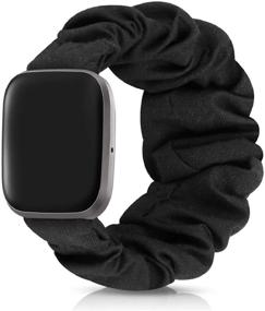 img 4 attached to 🔘 Soft Elastic Scrunchie Watch Bands for Fitbit Versa Series - Black S, Ideal Wristband Gift for Women