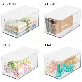 img 1 attached to 🗄️ mDesign Stackable Storage Bin Organizer: Clear/White 4 Pack for Kitchen, Bathroom, Pantry, Refrigerator, Freezer Organization – Holds Food, Fruit, Jars, Packets, Snacks, Pasta