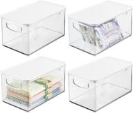 🗄️ mdesign stackable storage bin organizer: clear/white 4 pack for kitchen, bathroom, pantry, refrigerator, freezer organization – holds food, fruit, jars, packets, snacks, pasta логотип