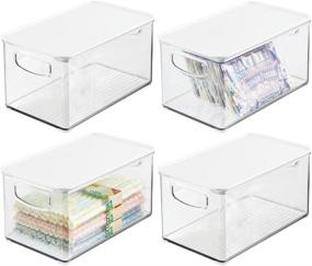 img 4 attached to 🗄️ mDesign Stackable Storage Bin Organizer: Clear/White 4 Pack for Kitchen, Bathroom, Pantry, Refrigerator, Freezer Organization – Holds Food, Fruit, Jars, Packets, Snacks, Pasta