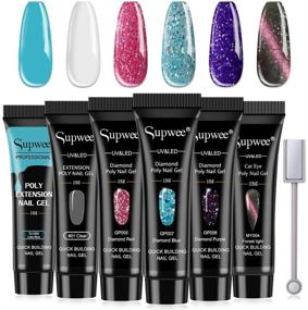 img 4 attached to 💎 Supwee Diamond Glitter Poly Nail Gel: Ultimate 6 Color Nail Kit for Gorgeous Nail Extensions – Varnish, Long-Lasting UV Gel, 15ML