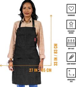 img 3 attached to Premium Black Denim Chef Apron with Smart Pockets - Adjustable for Men and Women - Ideal for Pro Chefs, Cooks, Bakers, Baristas, Bartenders, and Servers